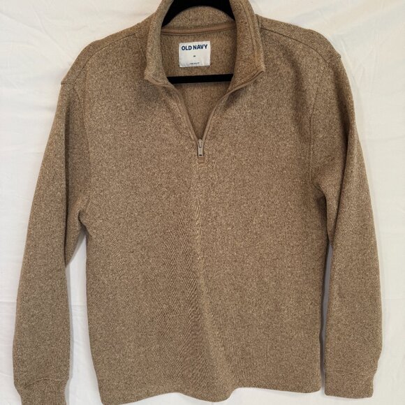 Men's Heathered Camel Quarter Zip Pullover Sweater - Picture 1 of 3